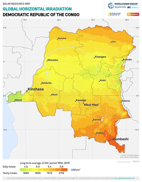 Global Horizontal Irradiation, Democratic Republic of the Congo